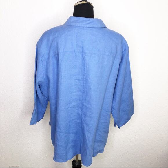 Zyga Lin'n Laundry bright blue linen button down top size FR 42 or US Large - Picture 14 of 14